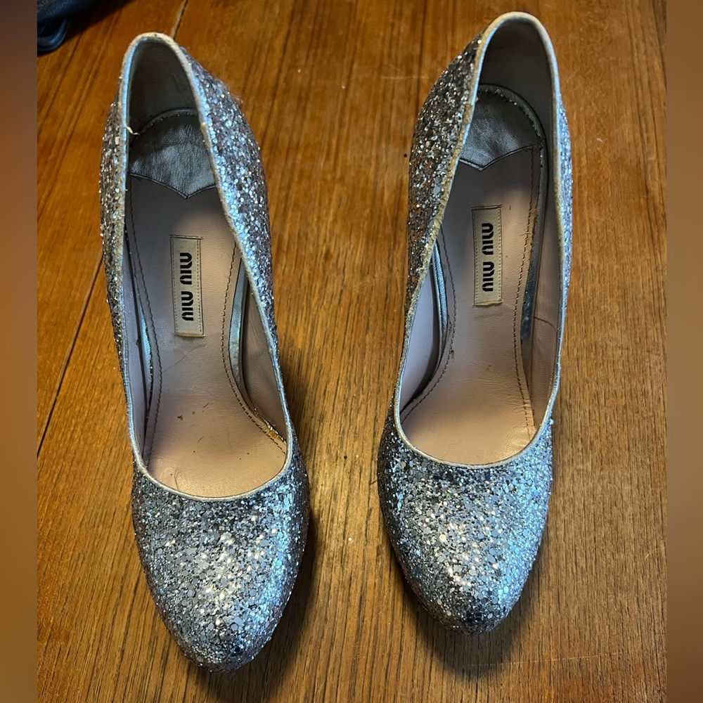 Miu Miu glitter disco ball platform shoes